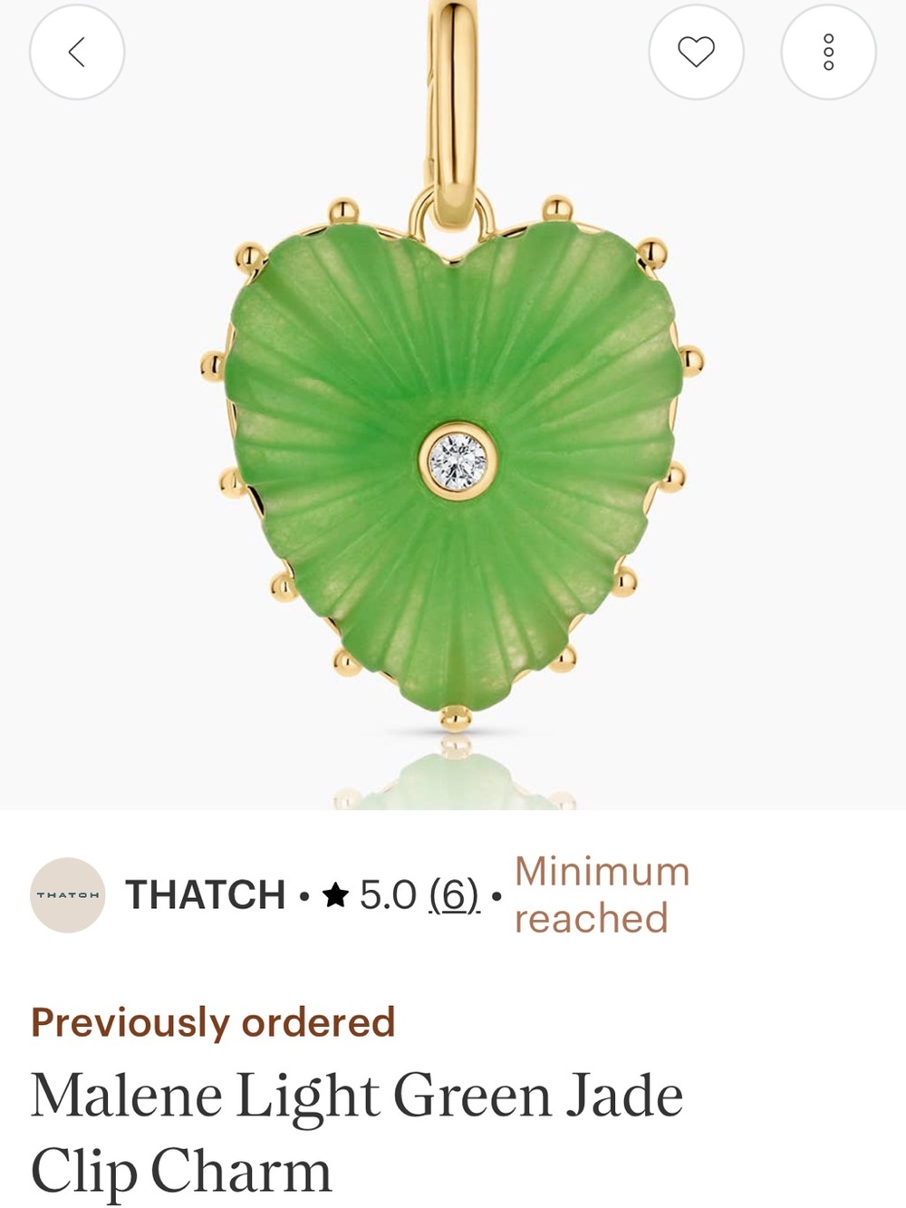Thatch Malene Light Green Jade Heart Charm with Gold and Crystal